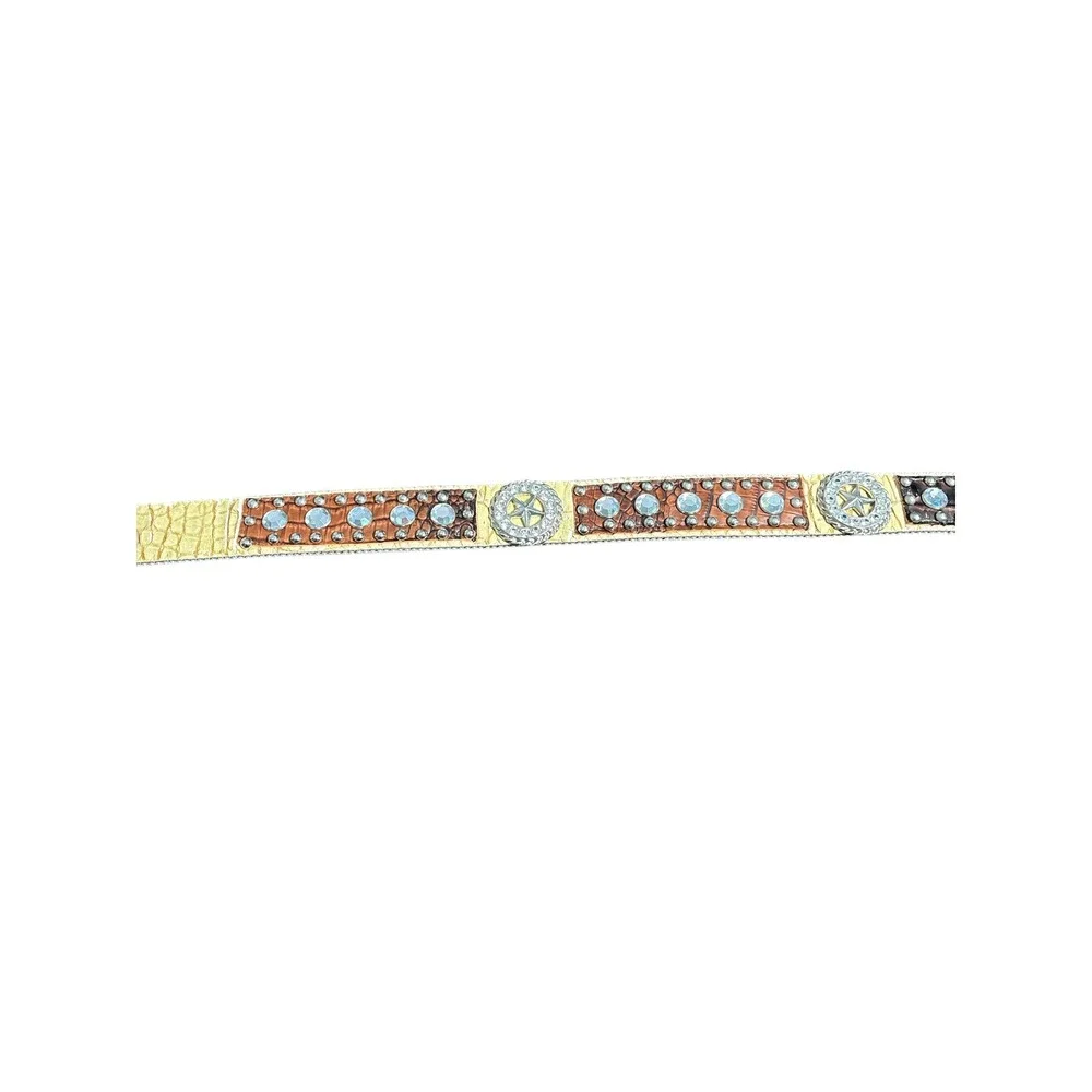 Rhinestone Western Belt‎ Star Studded Croc Print